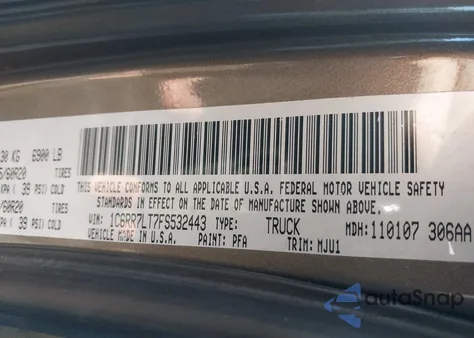 2015 Ram 1500 Big Horn z USA, uszkodzony, nr VIN 1C6RR7LT7FS532443